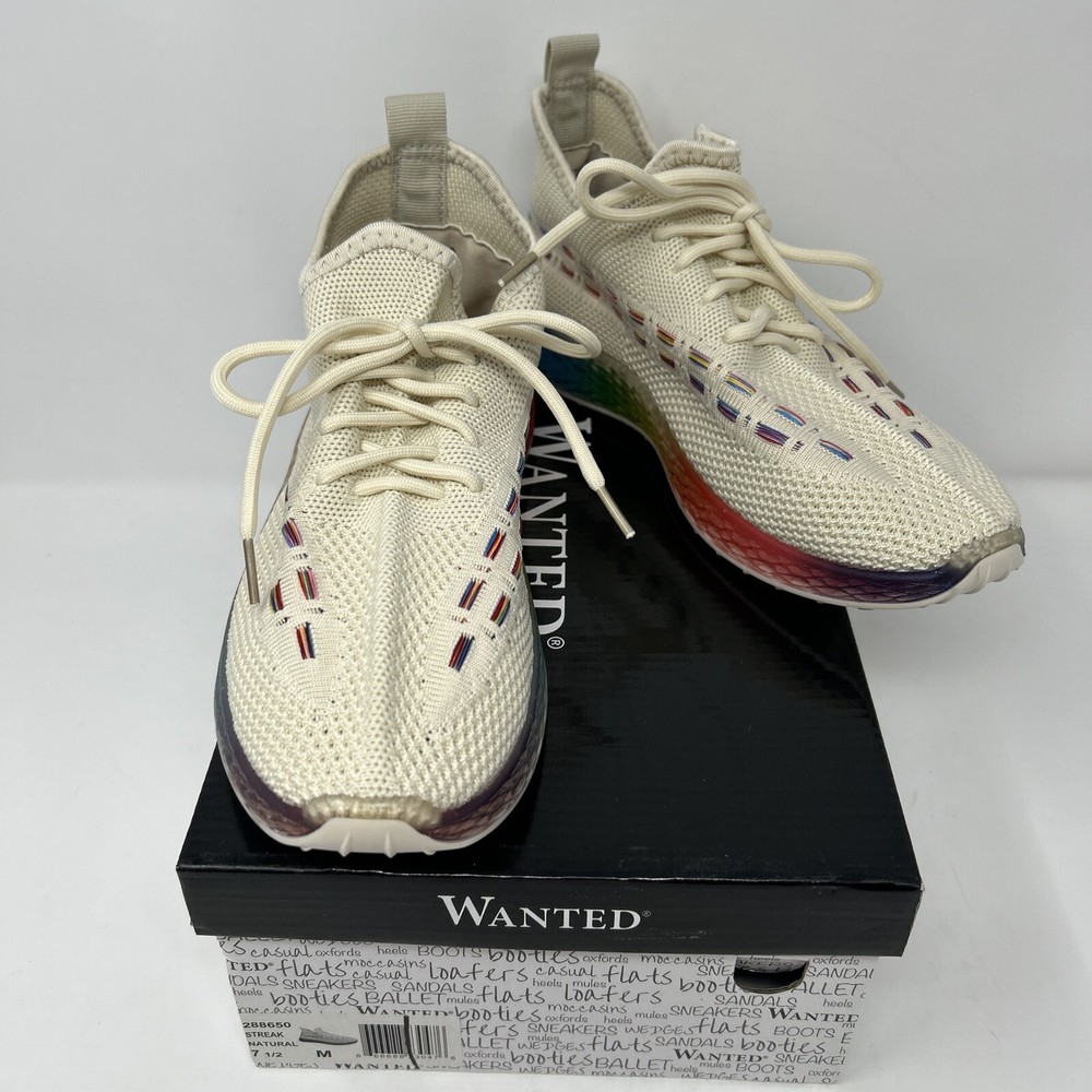 Wanted Women Streak Sneakers Nat/Ivory Beige Mesh Rainbow Gel Sole Sz. 7.5 (S30)