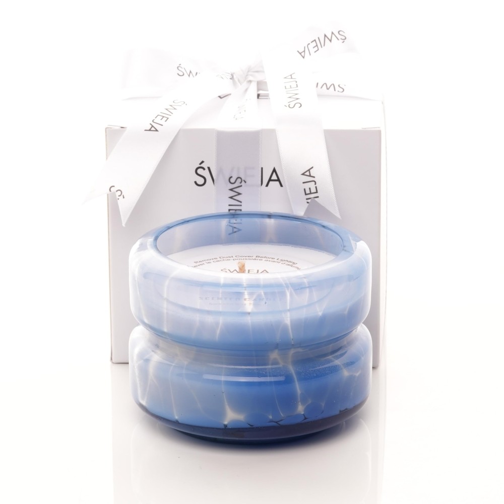 Vanilla Scented 9.8 oz Blue Lava Glass Soy Candle with Gift Box