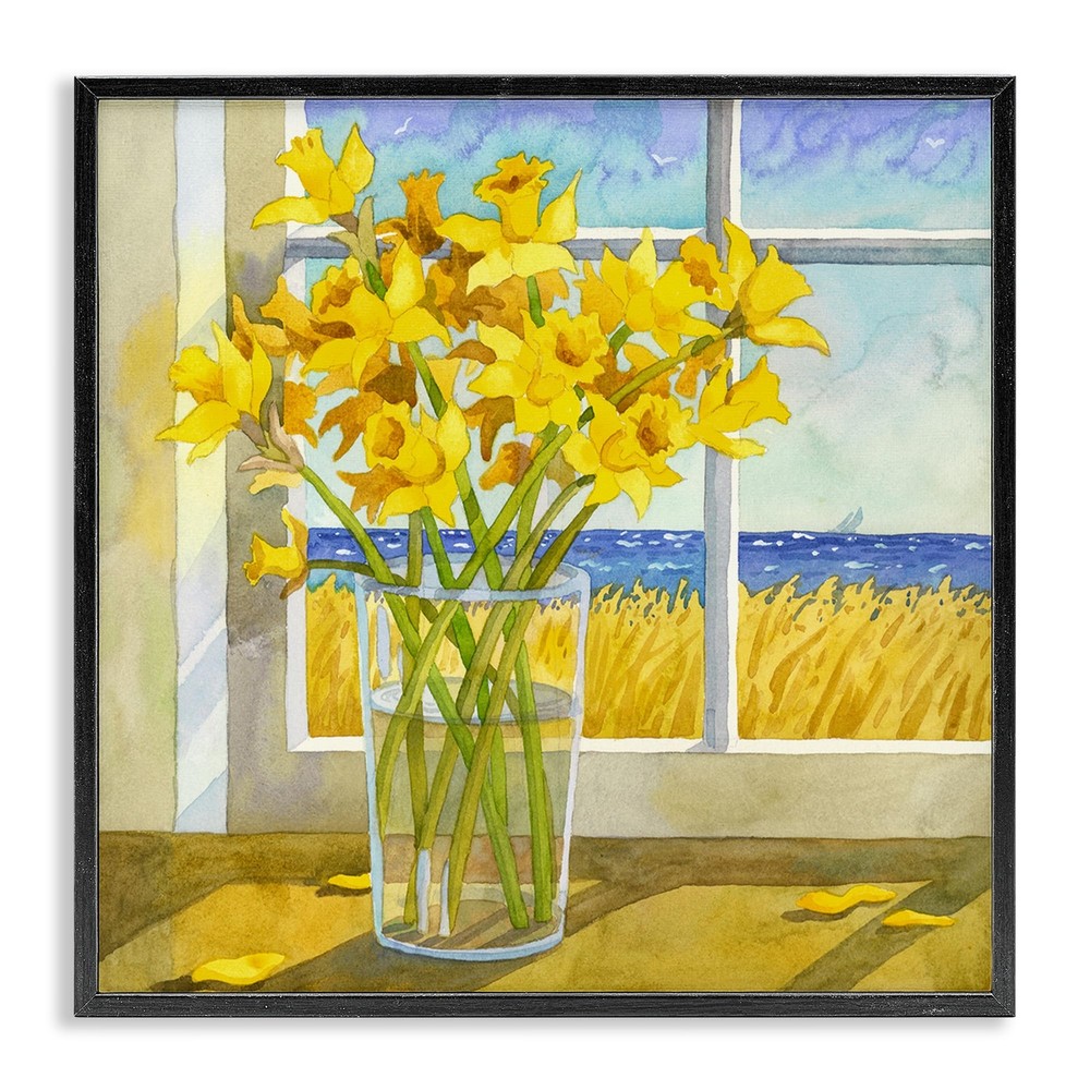 Daffodils in Seaside Window Black Framed Giclee Art Design by Robin Altman