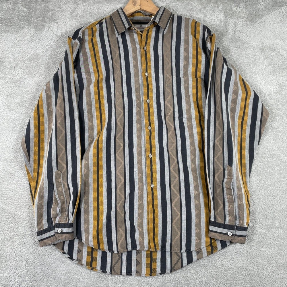 Neiman Marcus Shirt Mens Large Multicolor Striped Linen Blend Button Up Vintage