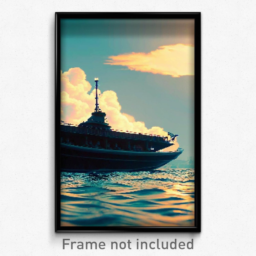 Pixel Art Poster - Voluminous Boat (8 Bit Psychedelic Trippy Video Game Print)