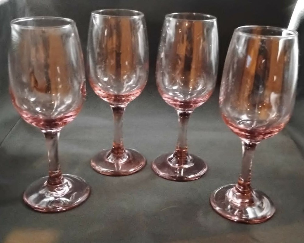 Set of 4 Vintage LIBBEY Premiere Pink Plum Rose Teardrop  Wine Glasses Goblets