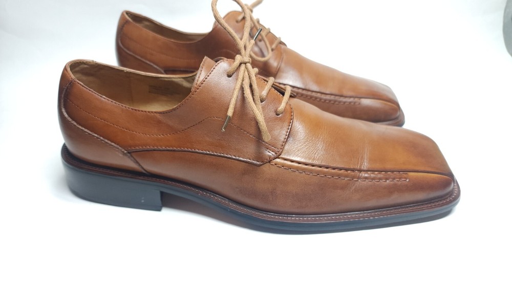 Mens Stacy Adams Size 10 Derby Brown Leather Square Toe Lace Up Shoes