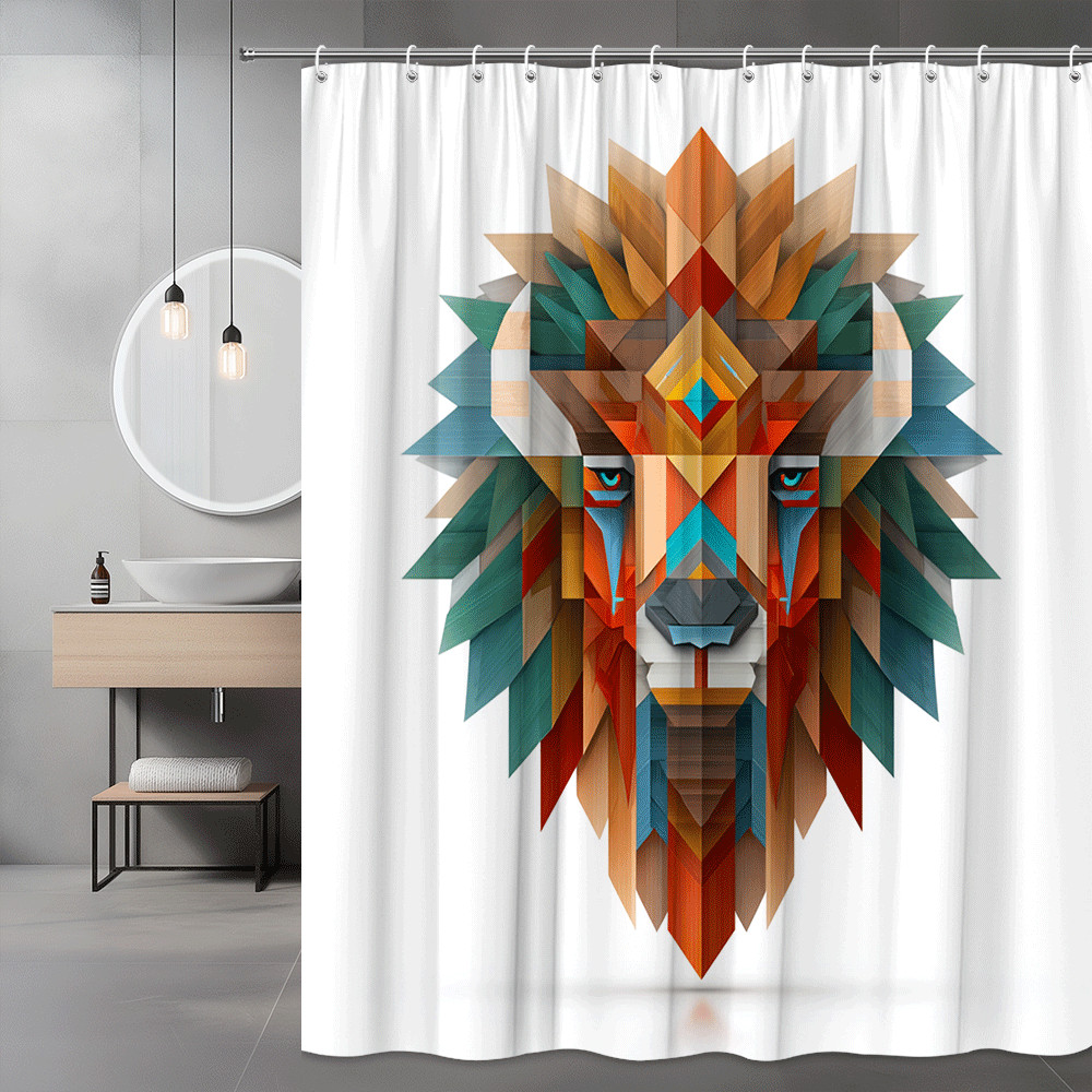 Geometric Lion Face Shower Curtain Abstract Animal Print