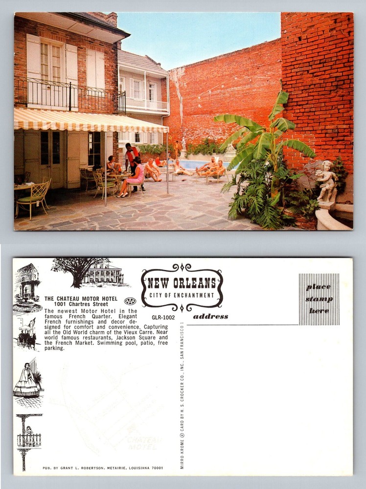New Orleans, LA-Louisiana, Chateau Motor Hotel Patio Courtyard Vintage Postcard