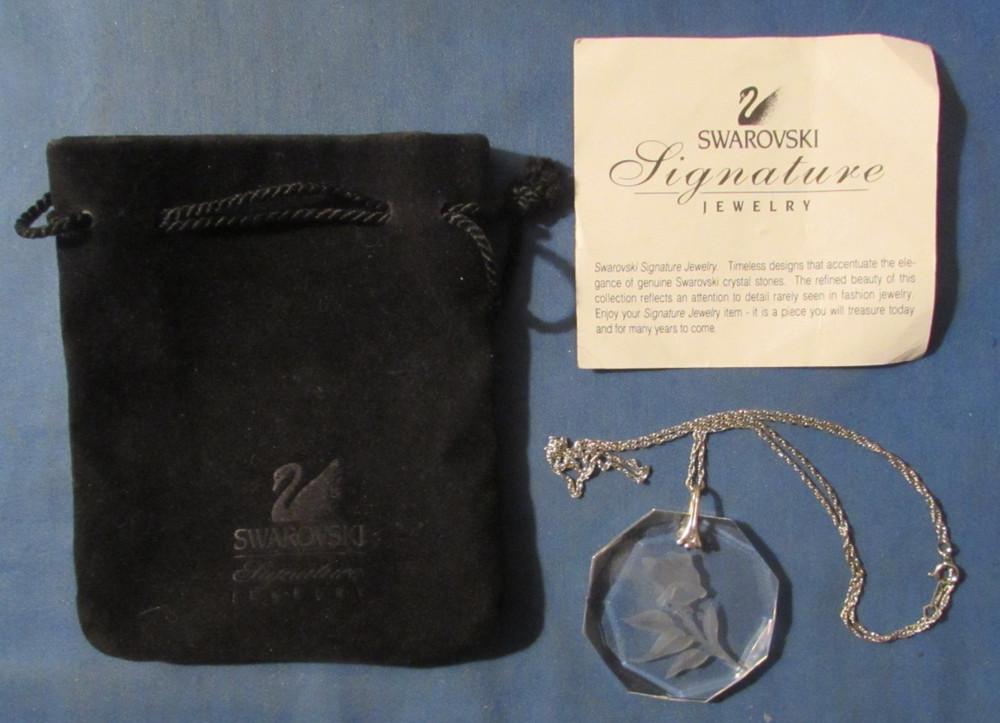 Vintage Swarouski Crystal Rose Pendant 24 '' Sterling Silver Chain Original Bag