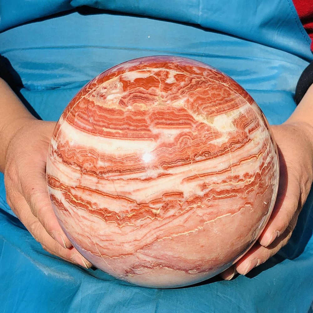 3940g Natural Red Stripe Pork Stone Crystal Quartz Sphere Ball for Reiki Healing 3337