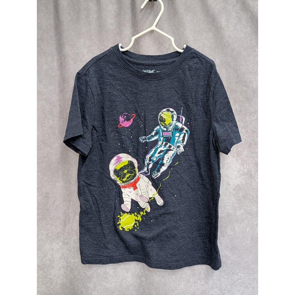 Cat & Jack Boys Space Pug Astronaut Graphic Tee Gray Heather Shirt M 8-10