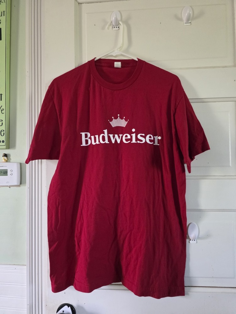 Tultex Budweiser Red Graphic Logo Men's T-Shirt Size L Crew Neck Short Sleeve