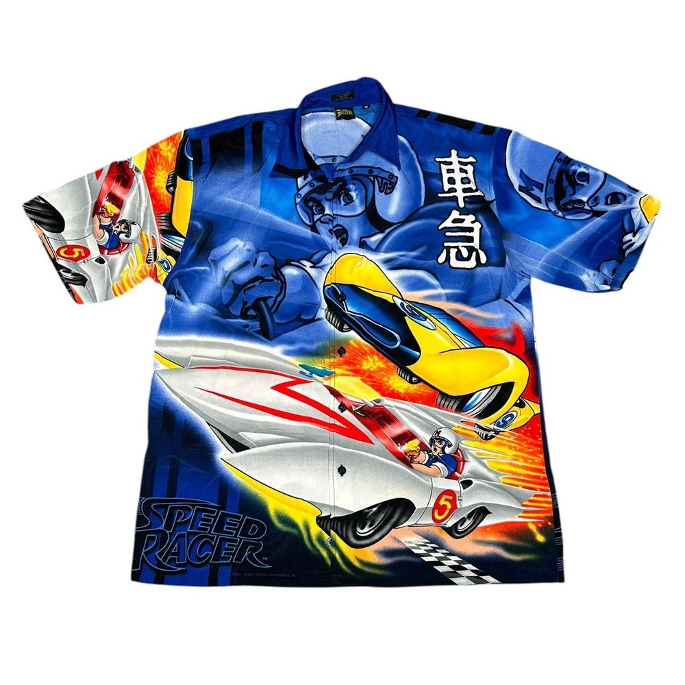 Vintage Y2k Speed Racer Anime AOP Short Sleeve Button Up Shirt Size M