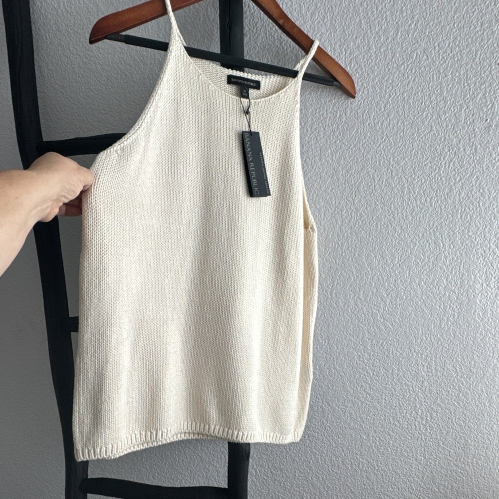 Banana Republic Organic Cotton Knit Pullover Sleeveless Scoop Neck Tank Ivory XL
