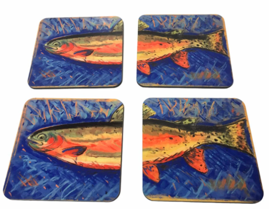 Colorful Trout Fish Coasters hardboard Set 3.75