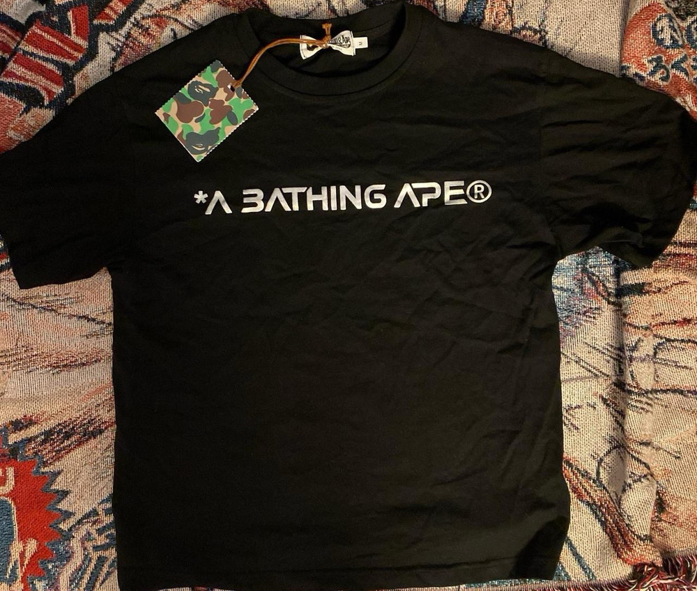 A Bathing Ape BAPE Black Graphic Logo T-Shirt Mens Size M Regular Crew Neck