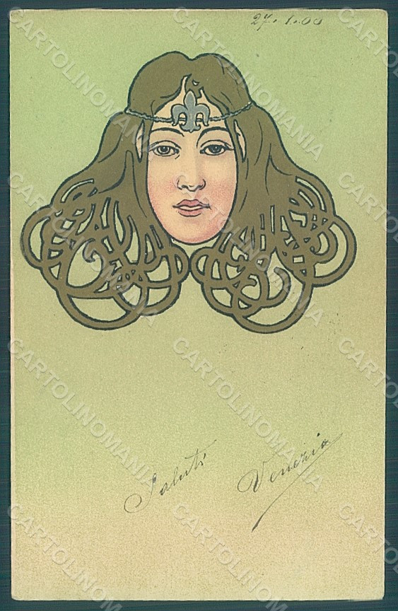 Artist Signed Meunier H. Lady Art Nouveau postcard HR2260