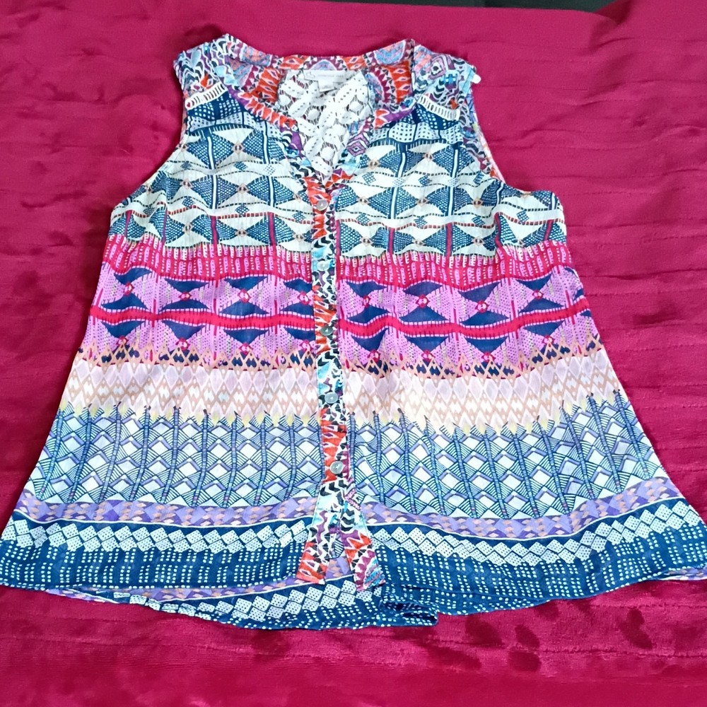 DB Established 1962 Women’s XL Multicolor Lace Sleeveless Button Top(0132