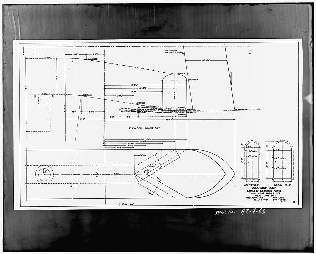 Peridot Arizona Coolidge Dam 1930s Discharge Tunnel West Spillway Plan