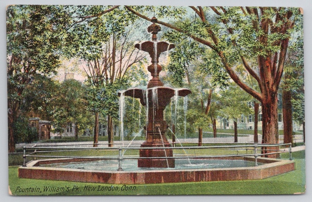 William's Park Fountain New London CT Postcard c1910 Metropolitan News
