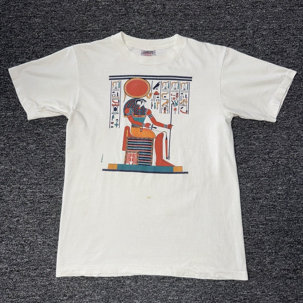 Vintage 90s RARE Thoth Egyptian White Single Stitch Casual Mens T-Shirt Sz M