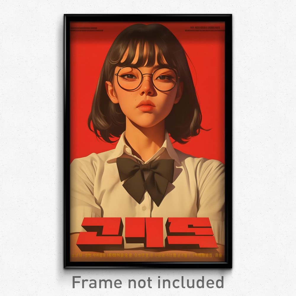 Korean Movie Poster - Girl Feeling Puzzled, Strong Black Bowtie (Art Print)