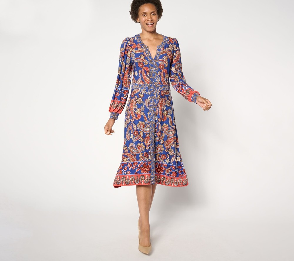 Susan Graver Women's Petite Dress PXL Printed Liquid Knit Multi-colored A662856