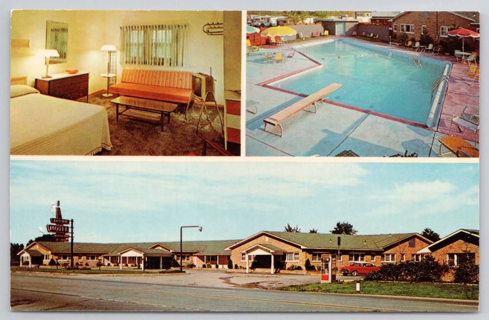 Bel-Air Motel Saginaw Michigan Vintage Postcard 1960s Room Pool Exterior