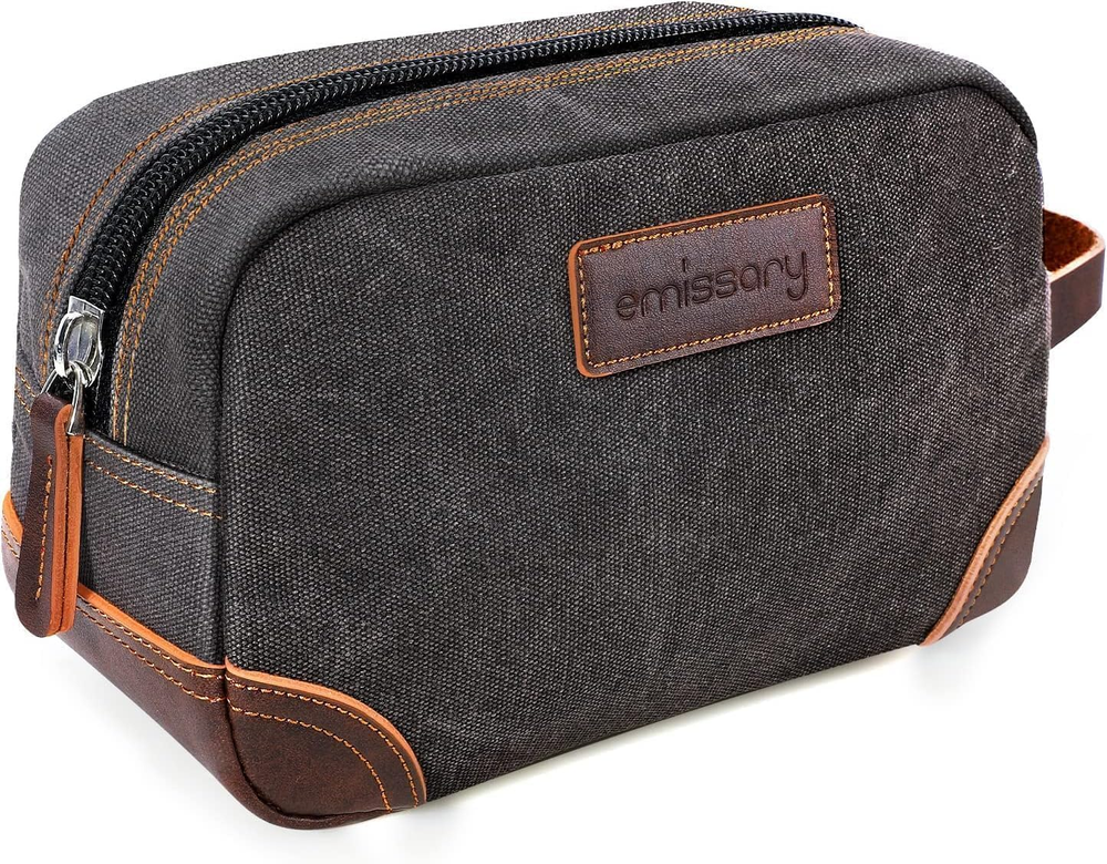 Travel Toiletry Bag for Men, Leather and Canvas Toiletry Bags, Dopp Kit for Men,