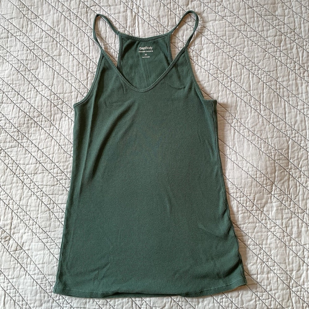Gap Body Women’s Size Medium Green Ribbed Knit Tank Top String Racerback