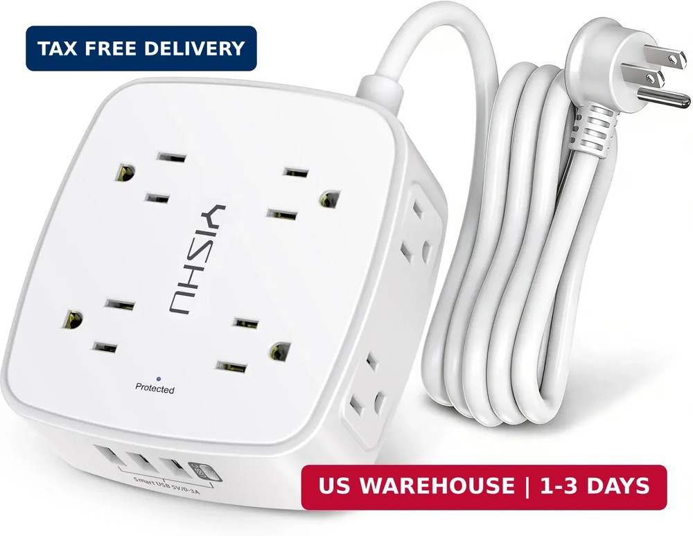 6 Ft Surge Protector Power Strip 8 Outlets 4 USB Ports Flat Plug Extension Cord