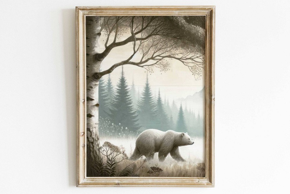 Bear Print Bear Wall Decor Forest Wall Decor Rustic Nature Print Vintage Animal