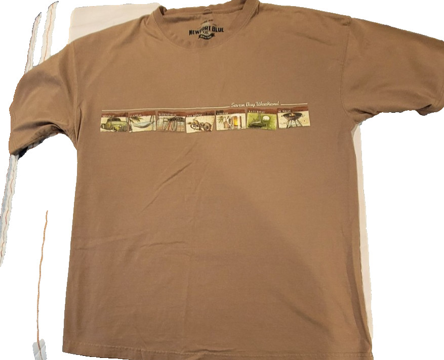 Vintage used Classic Newport Blue T Shirt 2XL Brown Depicting 7 Day Weekend