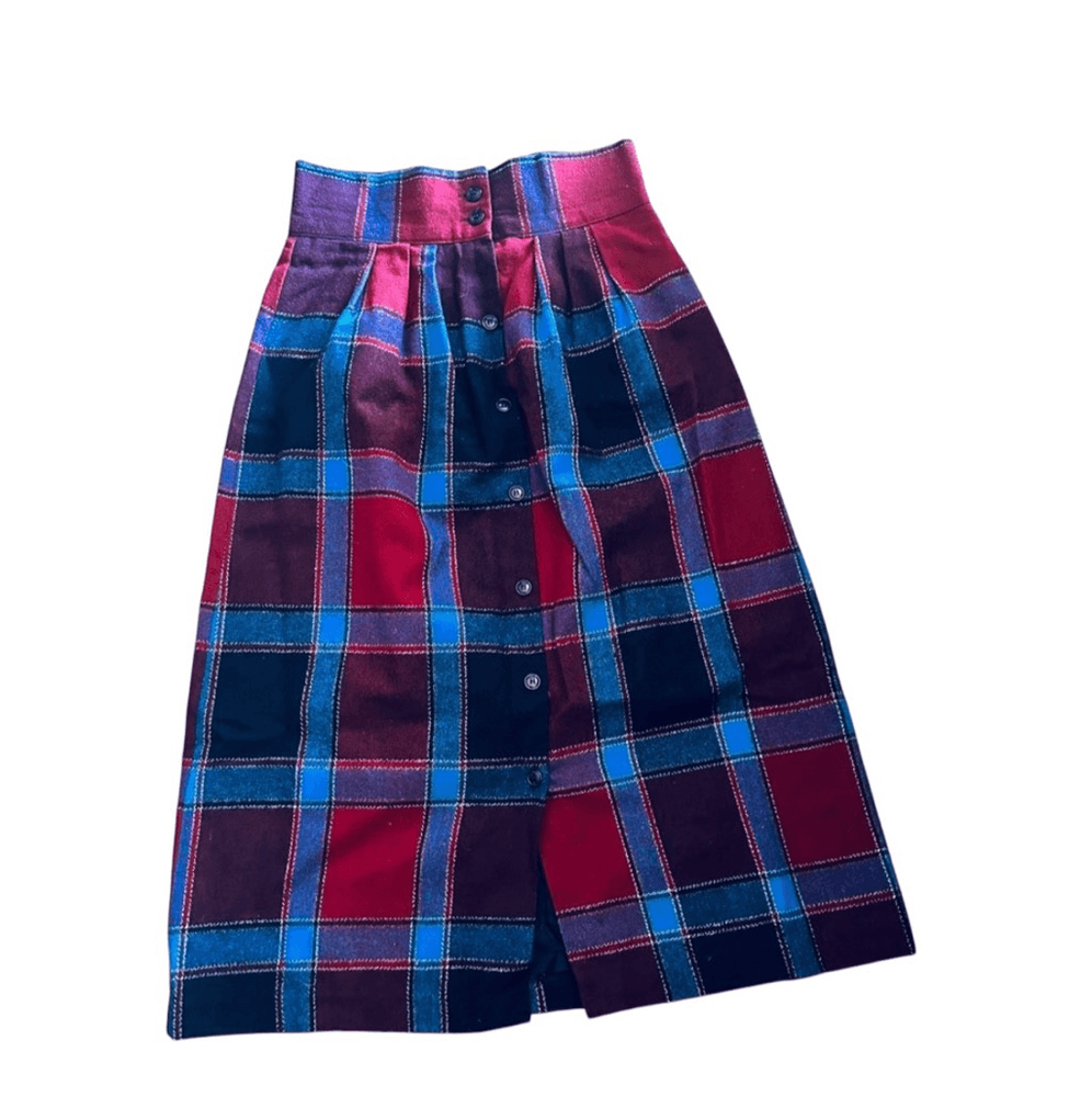 Vintage Taylor & Spencer Midi Plaid A-Line Skirt Size 11 Button Front