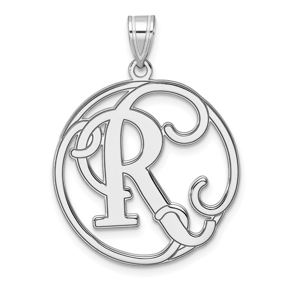 Sterling Silver Rhodium-plated Fancy Script Letter R Initial Pendant 1.81gm