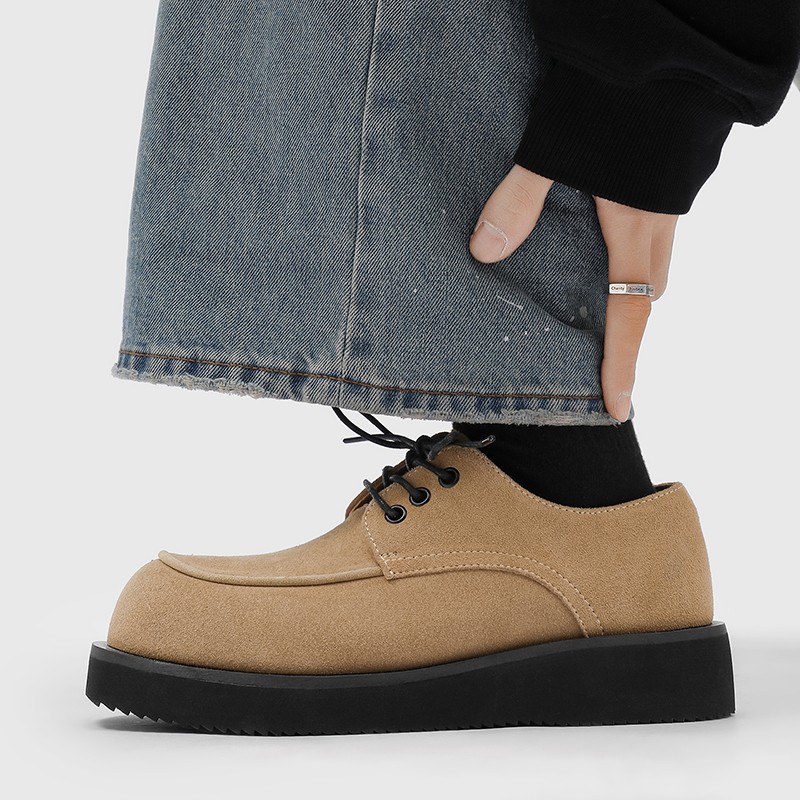 Mens High Heels Business Round Toe Lace Up Workwear Casual Leather Outdoor Shoes