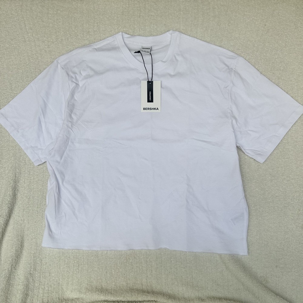 Bershka Women's Cropped T-shirt White Large