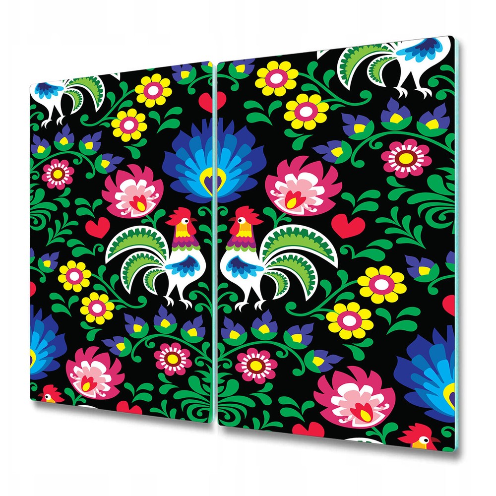 Glass Surface Protector Folk polish roosters Colourful green and red 2x30x52