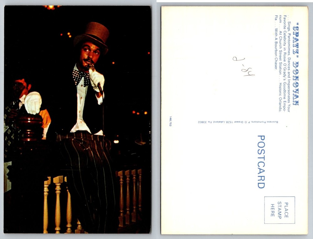Vintage CRAZY DONOVAN Rosie O'Grady's Goodtime Emporium Orlando FL Postcard