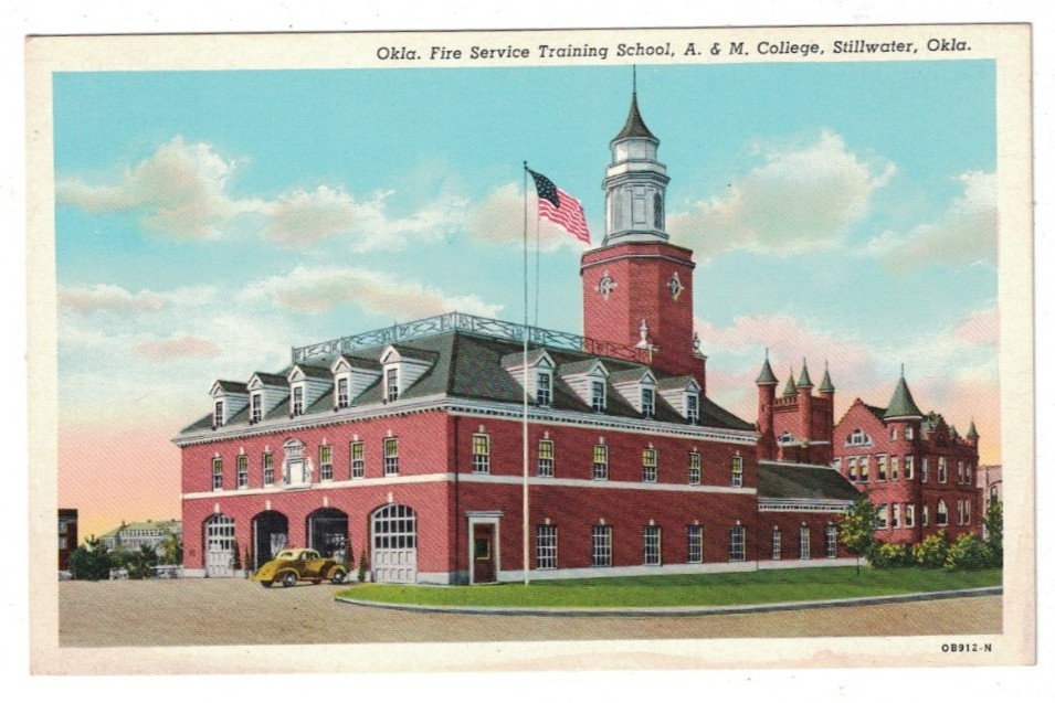 1930'S Fire Service Training School A. & M. College Stillwater Oklahoma Postcard