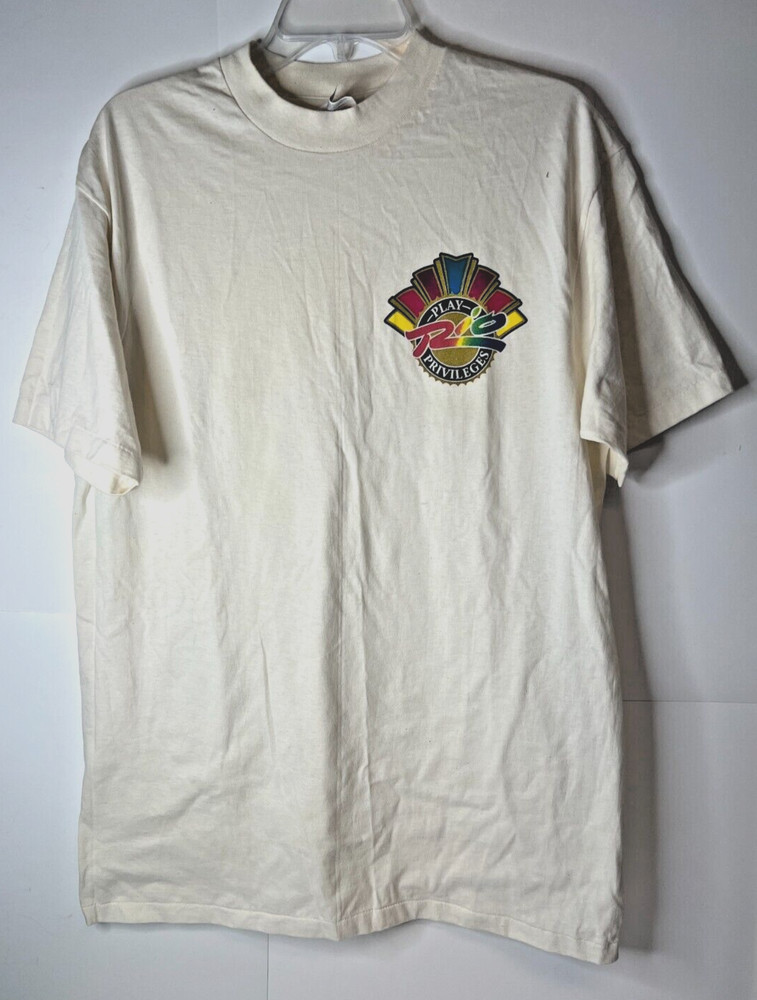 Vintage PowerPro By Oneita Men's Large Rio Las Vegas Single Stitch T-Shirt Ivory