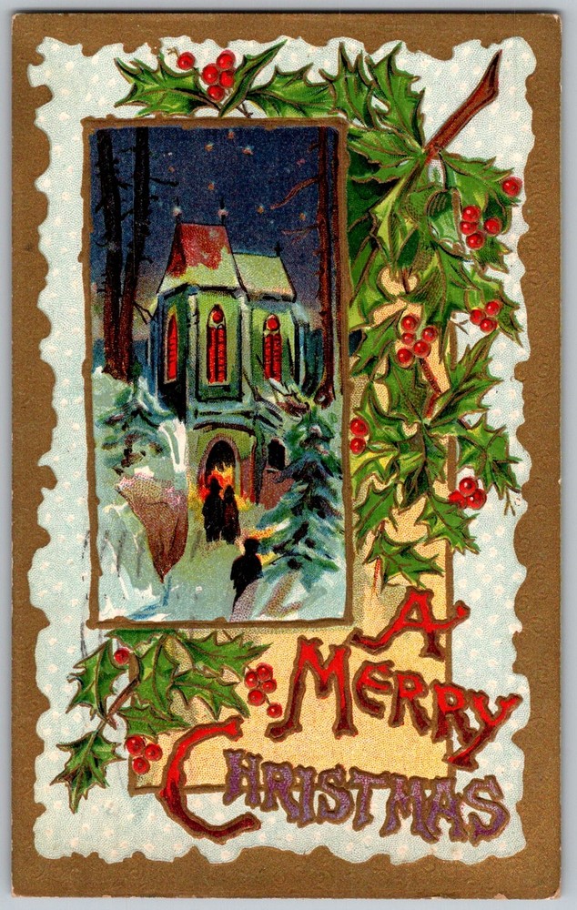 Antique Postcard Christmas Church Scene Buffalo, NY 1910s