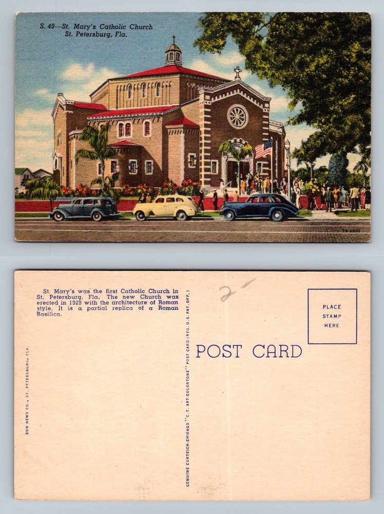 St Petersburg, FL-Florida, St. Marys Catholic Church Basilica Vintage Postcard
