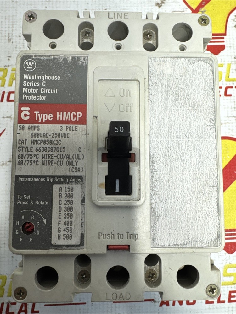 Westinghouse HMCP050K2C 50A 3-Pole Motor Circuit Protector 600VAC / 250VDC