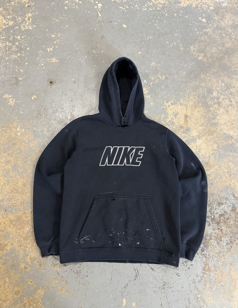 Vintage Distressed Black Nike Y2K Grunge Spell Out Hoodie Sweatshirt-Size M
