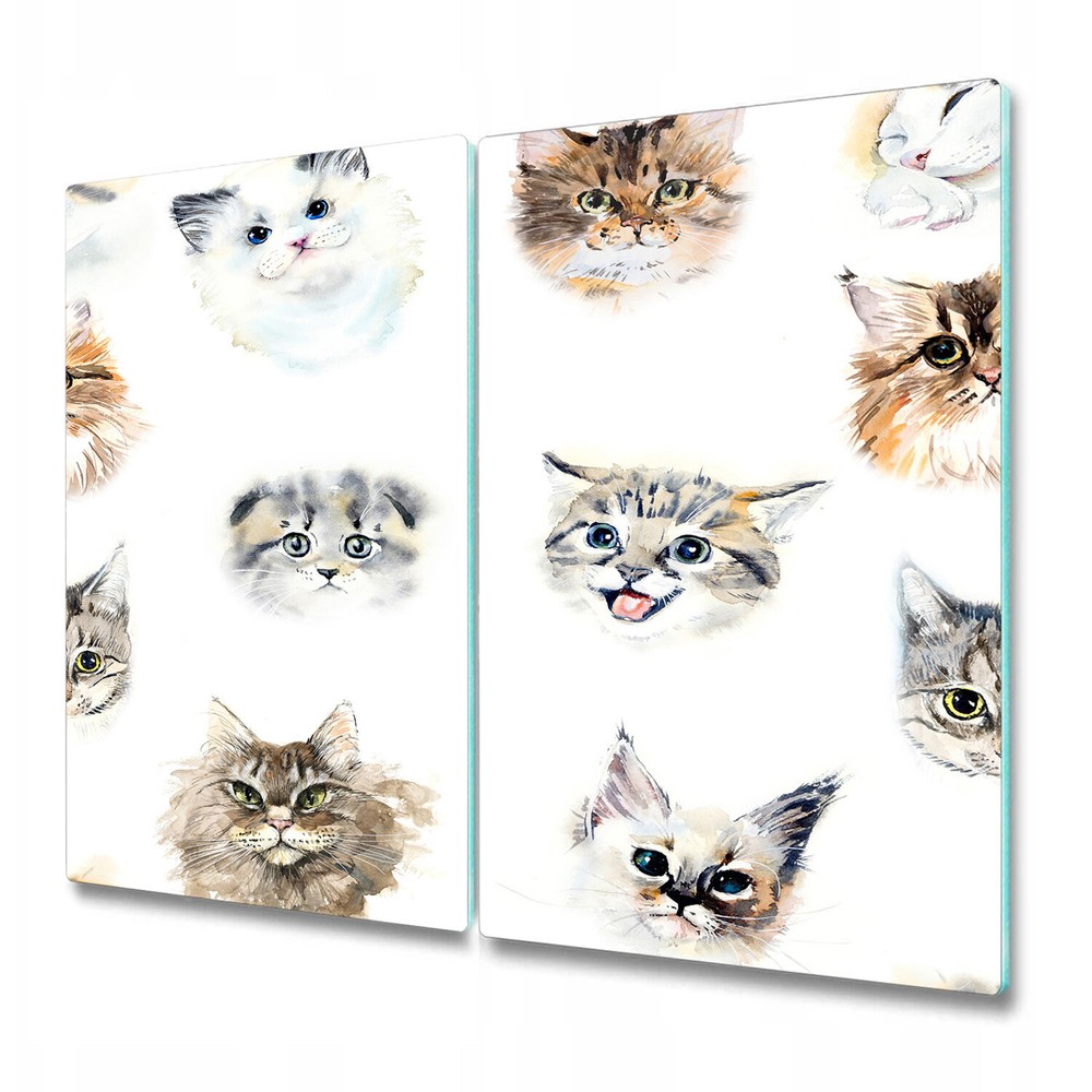 Glass Kitchen Chopping Board Watercolour Cats Colourful Animals 2x30x52