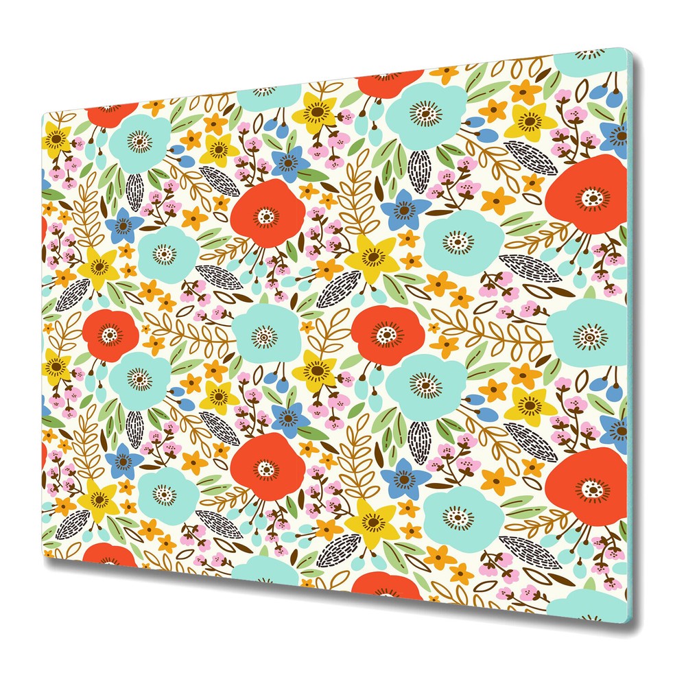 Glass Chopping Board Utensil Worktop Saver Meadow Flower Natural white 60x52