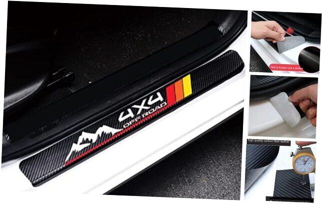 4Pcs Red 4D Carbon Fiber Door Sill Protector Reflective Sticker Decoration