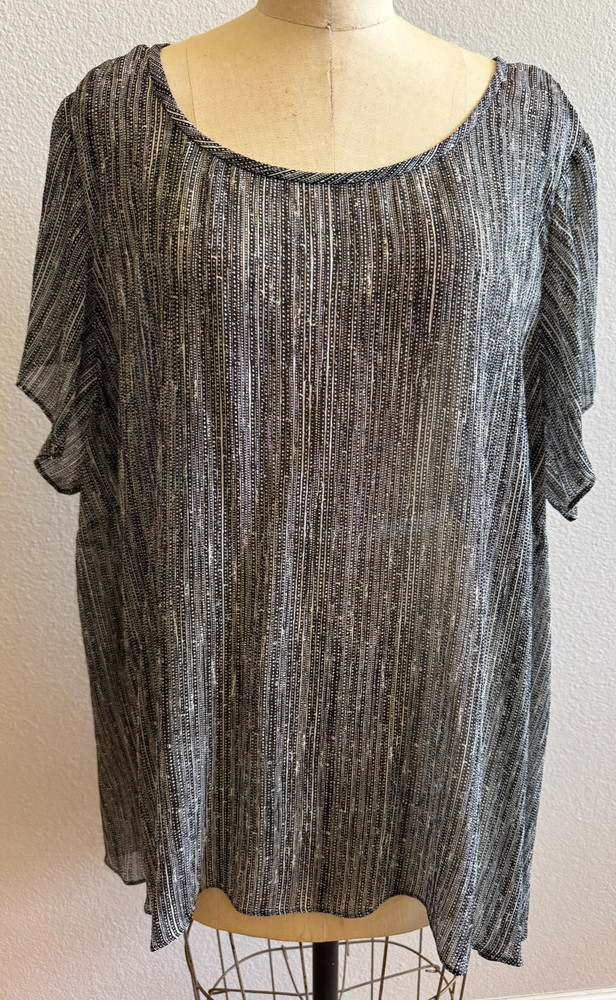 Eileen Fisher Woman 3X 100% Silk Black Beige Shirt Top EUC Drapey Lightweight