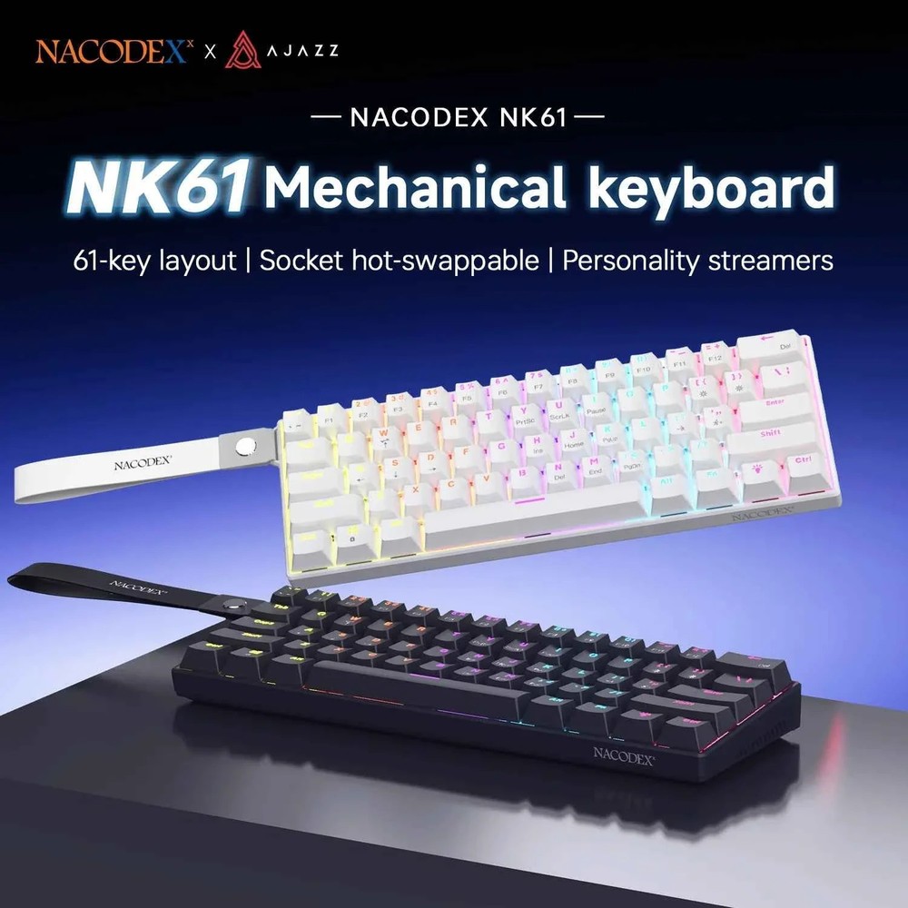 Ajazz NK61 Mechanical Wired Gaming Keyboard RGB Lighting Supports Hot-Swappable