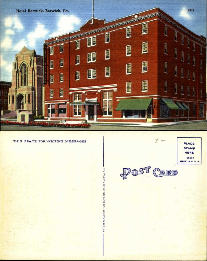 Hotel Berwick Pennsylvania linen 1940s vintage postcad sku15