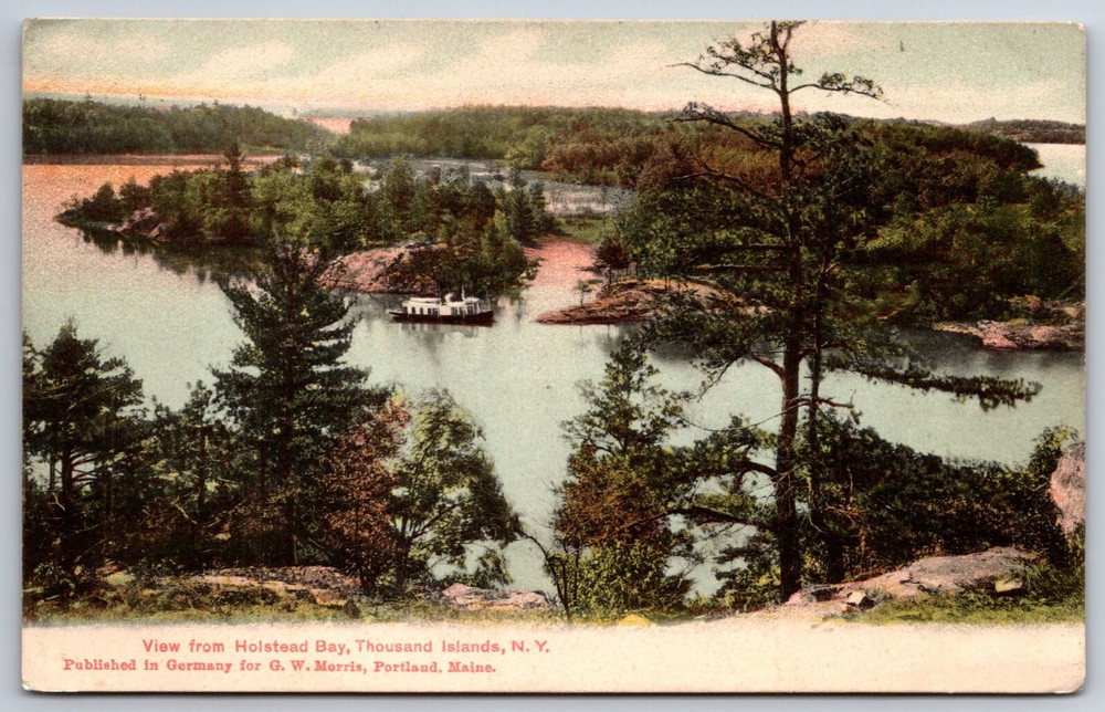 Thousand Islands New York~Air View Holstead Bay & Island~Vintage Postcard