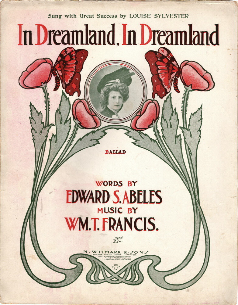 In Dreamland, In Dreamland, Louise Sylvester Cover Photo 1904 vntg sheet music